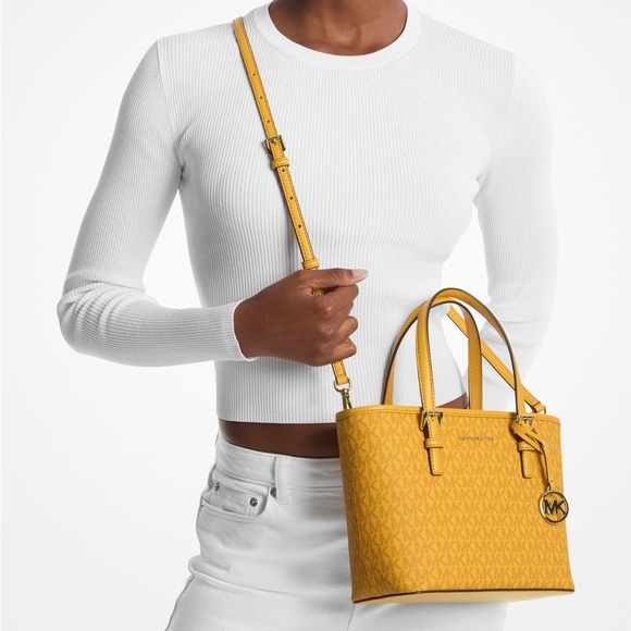 Michael Kors Jet Set Travel XS Convertible Tote Bag Crossbody Strap Golden Rod - Picture 7 of 7